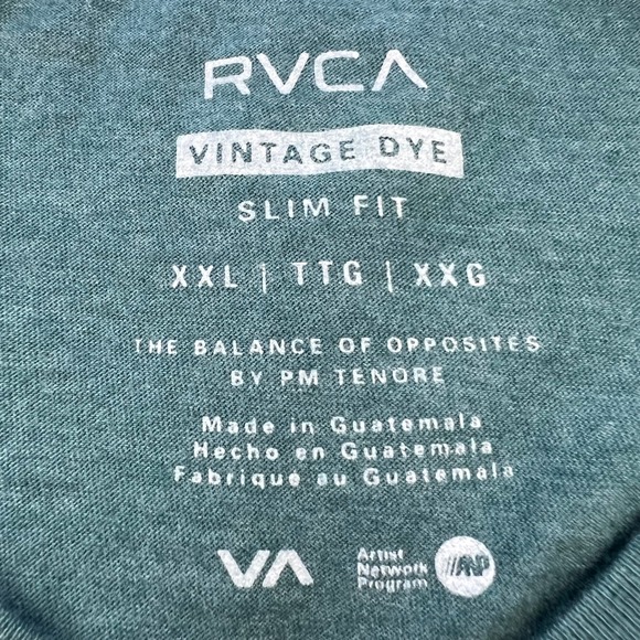 RVCA T Shirt Men's XXL Graphic Balance of Opposites Vintage Dye Slim Fit Green - Picture 3 of 11